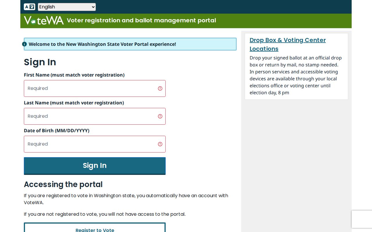 VoteWA self lookup form with name date of birth and CAPTCHA fields